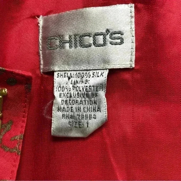 Chico’s cherry red gold beaded  sequin Oberon Lavoie Jacket 100 silk size Medium - Picture 4 of 5